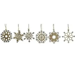 Kersthangers - 6x - sneeuwvlokken - naturel - hout - 6 cm