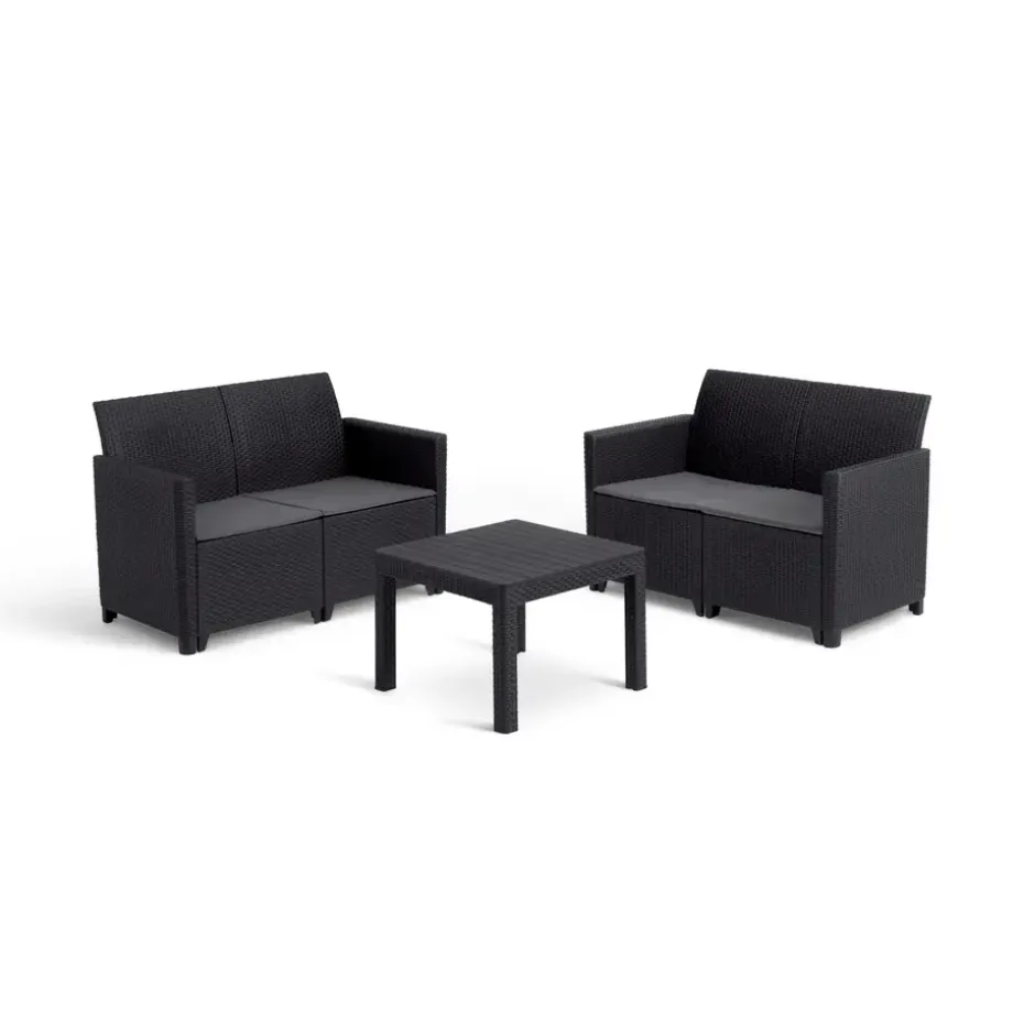Keter Marie Essential Loungeset + Orlando tafel - 4 personen - Antraciet