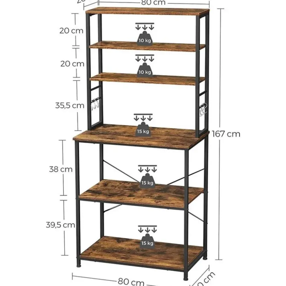 Keukenkast - Keukenrek staand - Industrieel - Bruin - Zwart - 80 x 40 x 167 cm