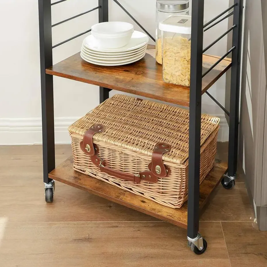Keukentrolley - 3 niveaus - 6 haken - 60x89x40 cm - vintage bruin