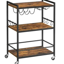 Keukentrolley op Wieltjes - Serveerwagen - Bijzettafel - 3 planken - Bruin