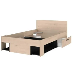 Kinderbed Achiel - 120x200/190cm - met opbergruimte - eikdecor/zwart