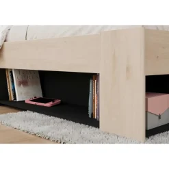 Kinderbed Achiel - 120x200/190cm - met opbergruimte - eikdecor/zwart
