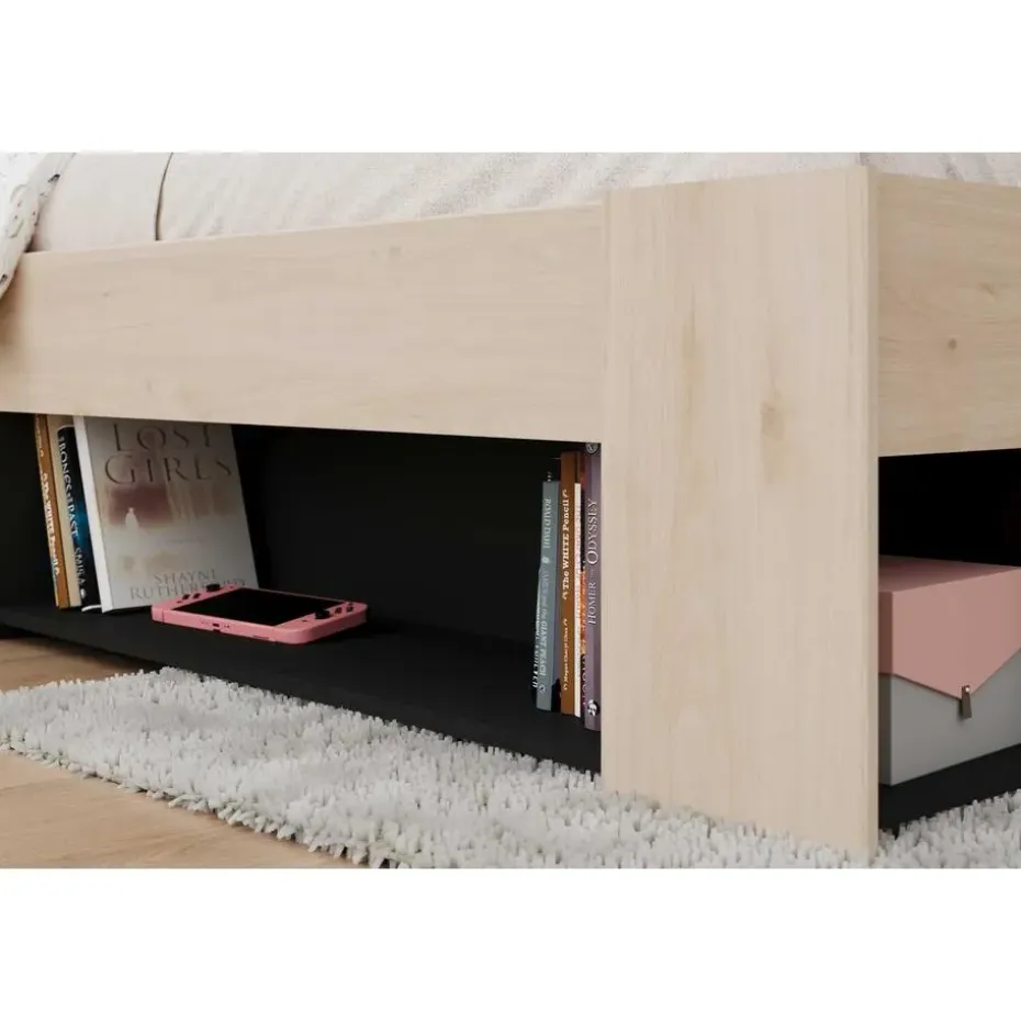 Kinderbed Achiel - 120x200/190cm - met opbergruimte - eikdecor/zwart