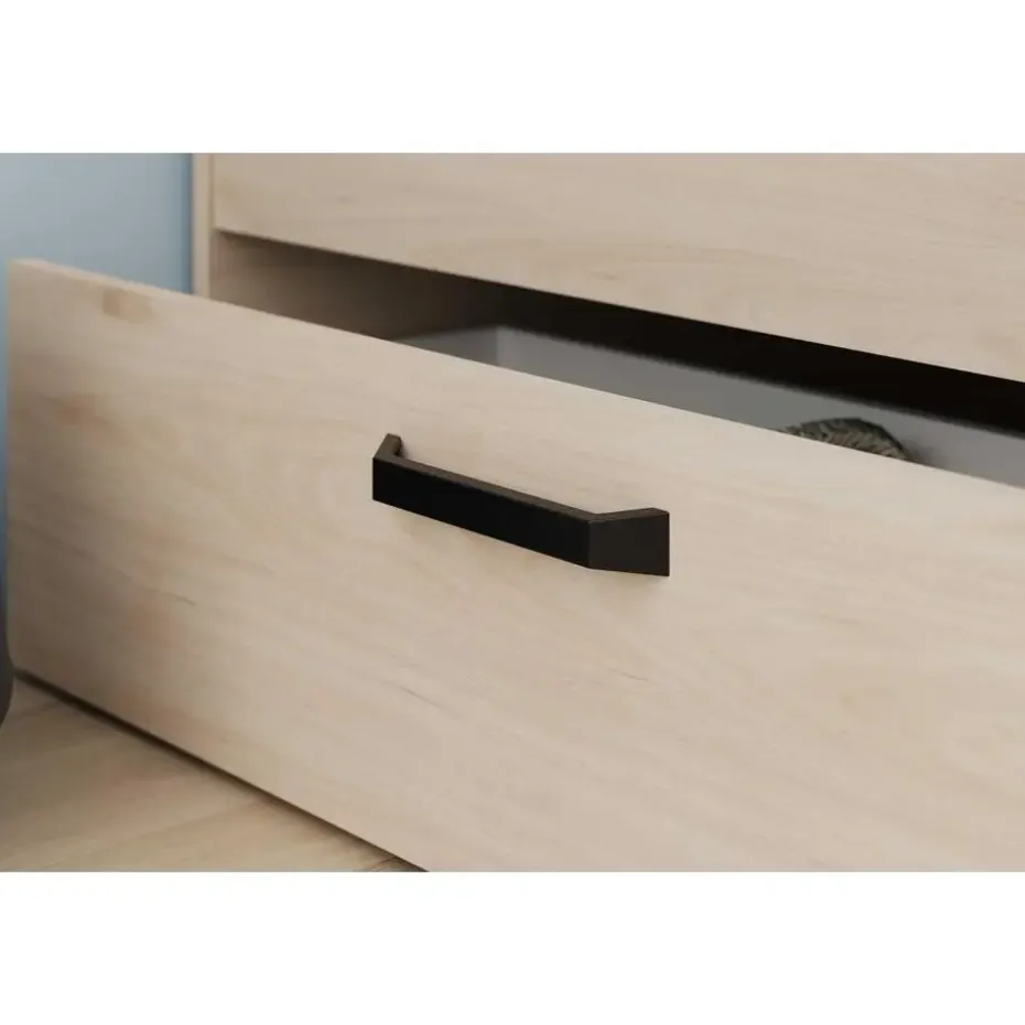 Kinderbed Achiel - 120x200/190cm - met opbergruimte - eikdecor/zwart