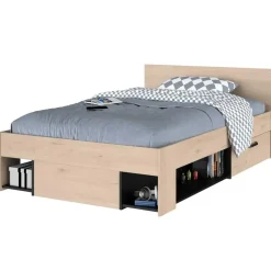 Kinderbed Achiel - 120x200/190cm - met opbergruimte - eikdecor/zwart