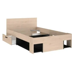 Kinderbed Achiel - 120x200/190cm - met opbergruimte - eikdecor/zwart
