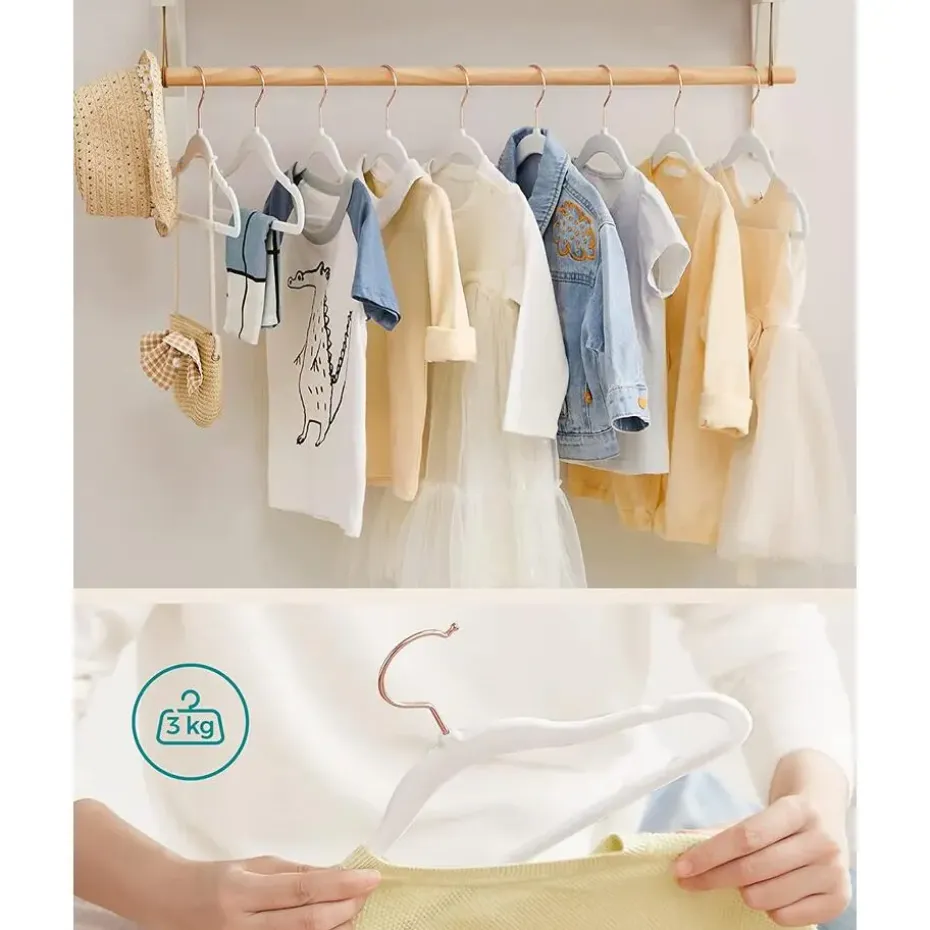 Kledinghangers voor Kinderen - Set van 50 - Fluweel - Anti-Slip - Wit