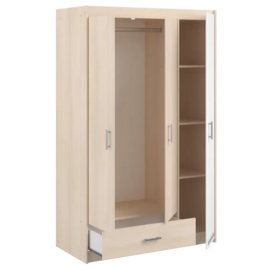 Kledingkast Charly 3-deurs - acaciakleur - 180x112x52 cm
