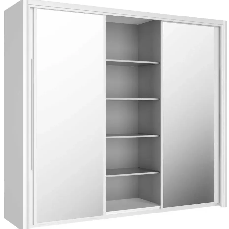 Kledingkast Cody 231cm met 3 schuifdeuren & spiegel - wit