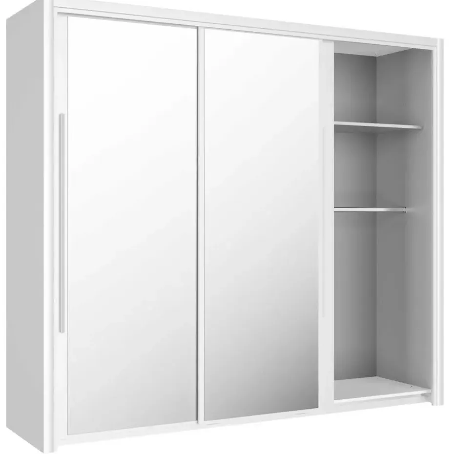 Kledingkast Cody 231cm met 3 schuifdeuren & spiegel - wit