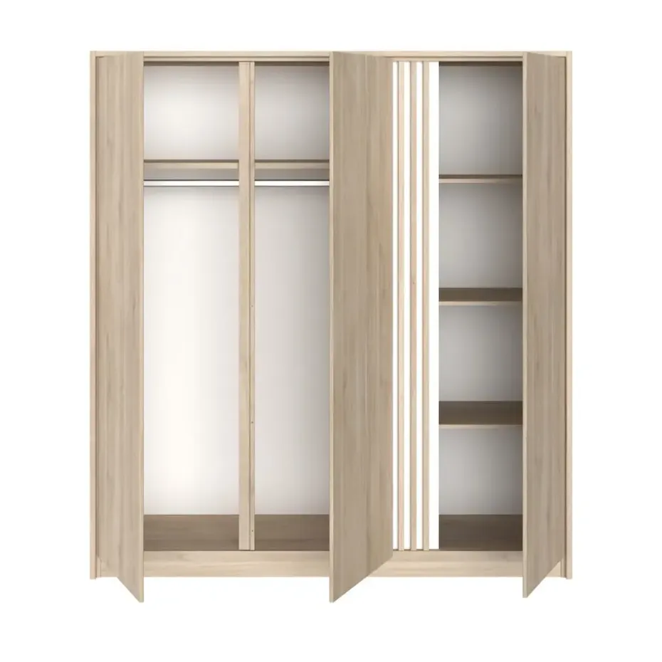 Kledingkast Evi 3-deurs - eikenkleur - 203x185x52 cm