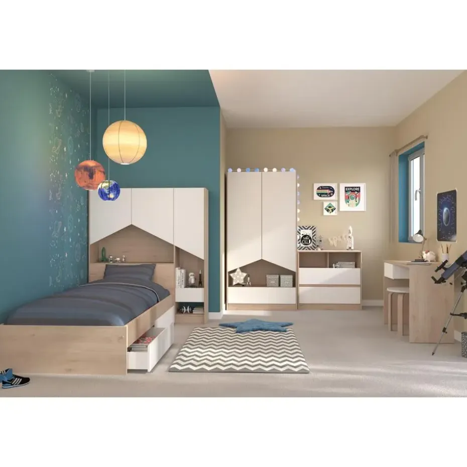 Kledingkast Shelby met 2 deuren en 1 lade - eik/wit