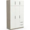 Kledingkast Spectre 120cm 6 deuren & 2 lades - mat wit/eik