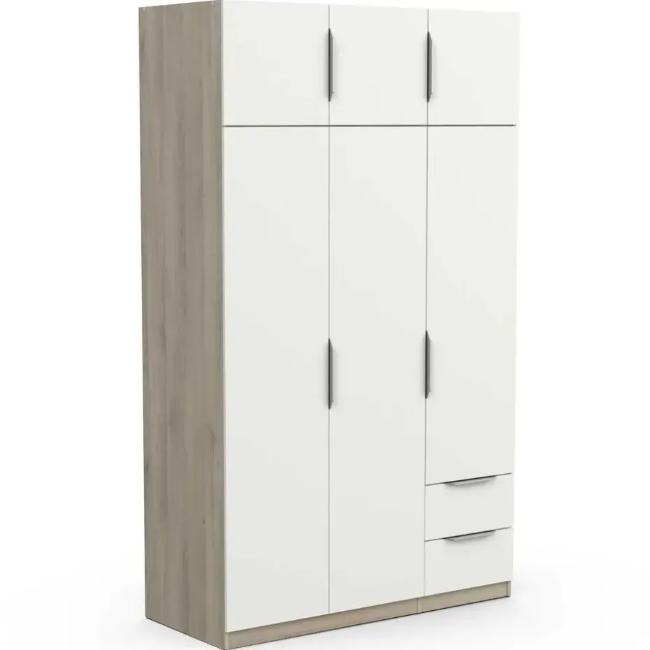 Kledingkast Spectre 120cm 6 deuren & 2 lades - mat wit/eik