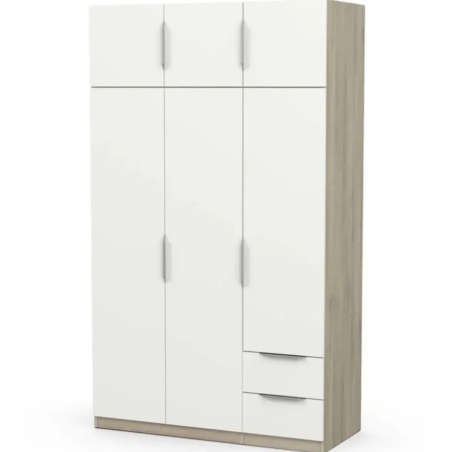Kledingkast Spectre 120cm 6 deuren & 2 lades - mat wit/eik