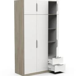 Kledingkast Spectre 120cm 6 deuren & 2 lades - mat wit/eik