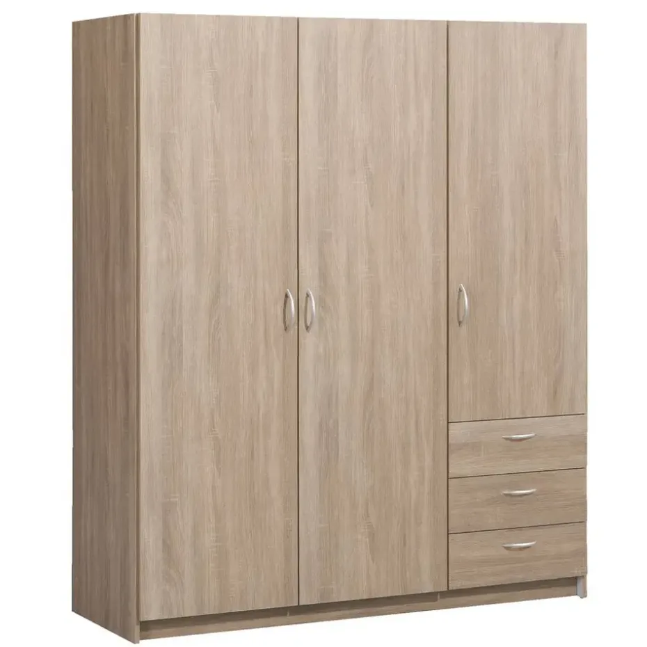 Kledingkast Varia 3-deurs - licht eiken - 175x146x50 cm