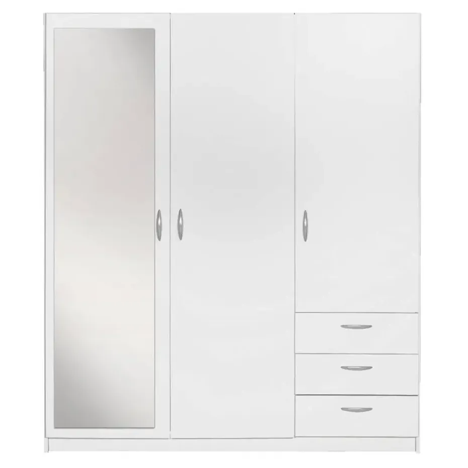 Kledingkast Varia 3-deurs met spiegel - wit - 175x146x50 cm