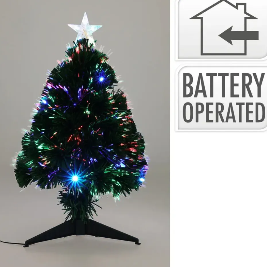 Kleine Fiber kunst kerstboom - H60 cm - met kerstverlichting -led