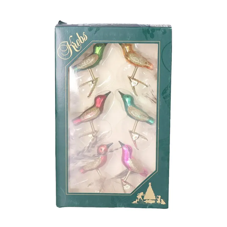 Krebs Decoratie vogels - 6x - op clip - gekleurd - 9 cm - glas