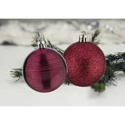 Krist+ kerstballen - 8x stuks - wijn/bordeaux - kunststof - 6 cm