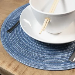 Krumble Placemat rond - Blauw/grijs - Set van 8