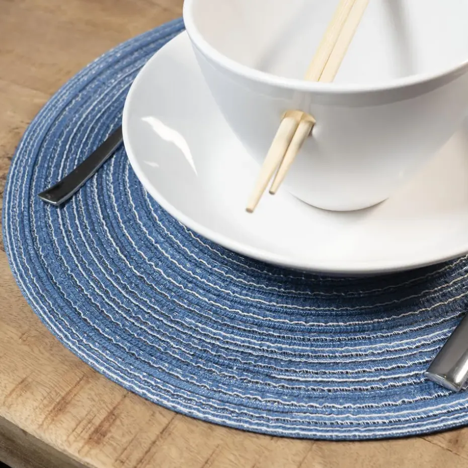 Krumble Placemat rond - Blauw/grijs - Set van 8
