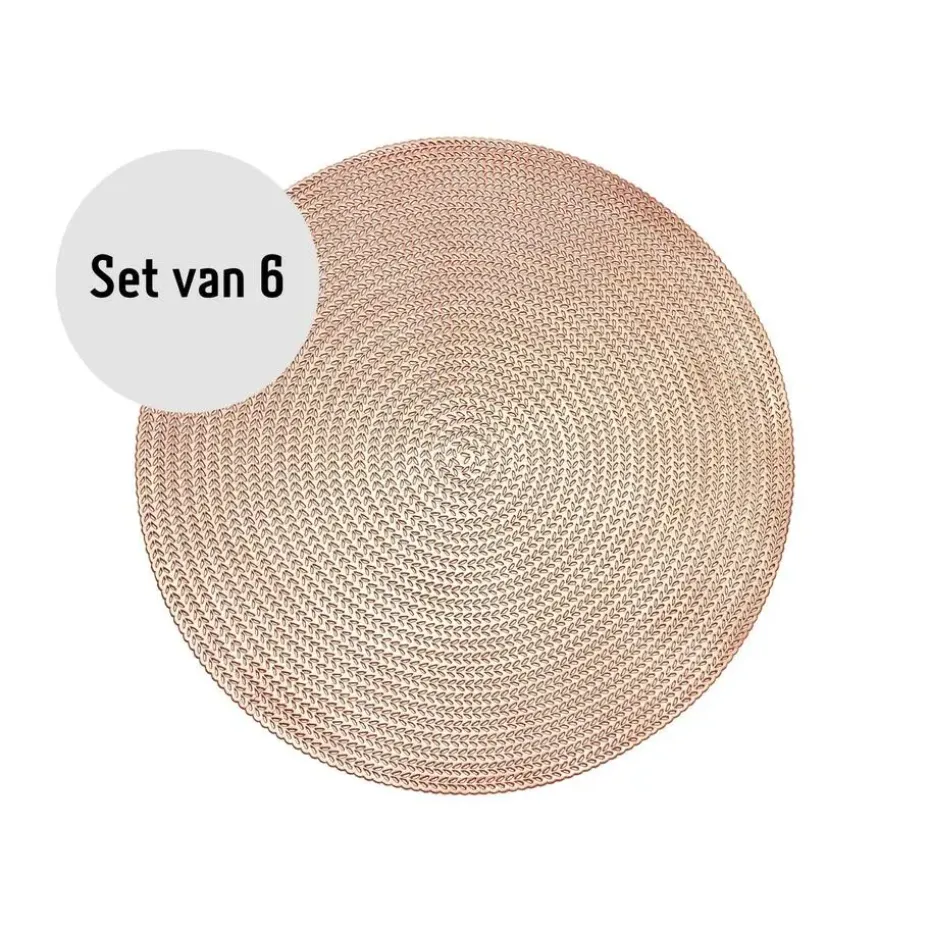 Krumble Placemat rond - PVC - Rosegoud - Set van 6