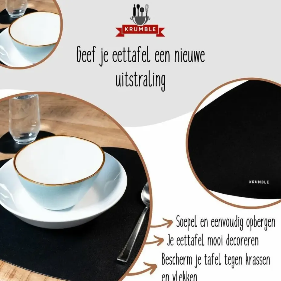 Krumble Placemat set design - 8 stuks - Zwart