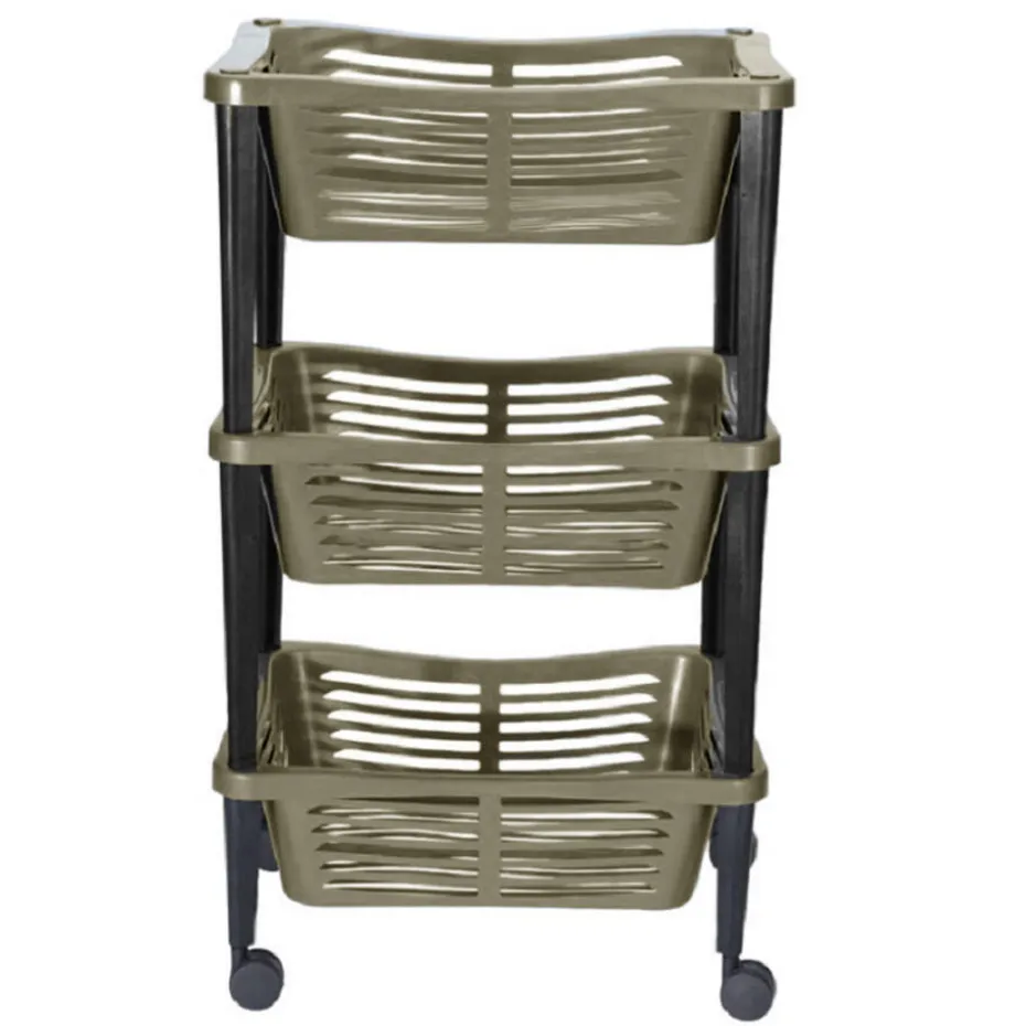 Kunststof keuken/badkamer trolley met manden - 40 x 30 x 60 cm - taupe