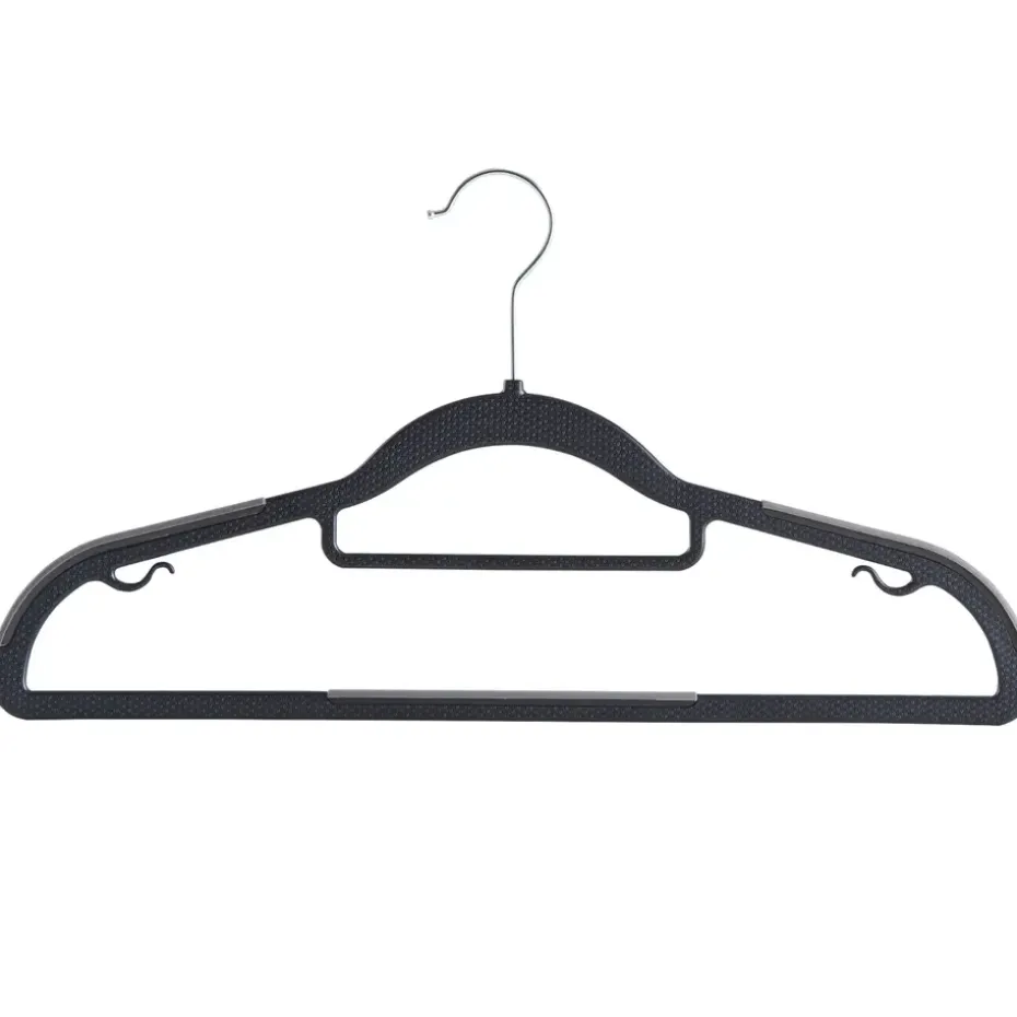 Kunststof kledinghangers - Set van 20 - antislip - met broeklat - Zwart