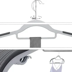 Kunststof kledinghangers - antislip - draaibare haak - 30 stuks - grijs
