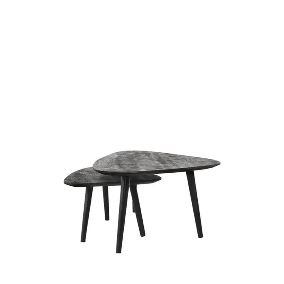 LABEL51 Salontafel Rock 110x64x39 cm - Zwart - Mangohout - Set van 2