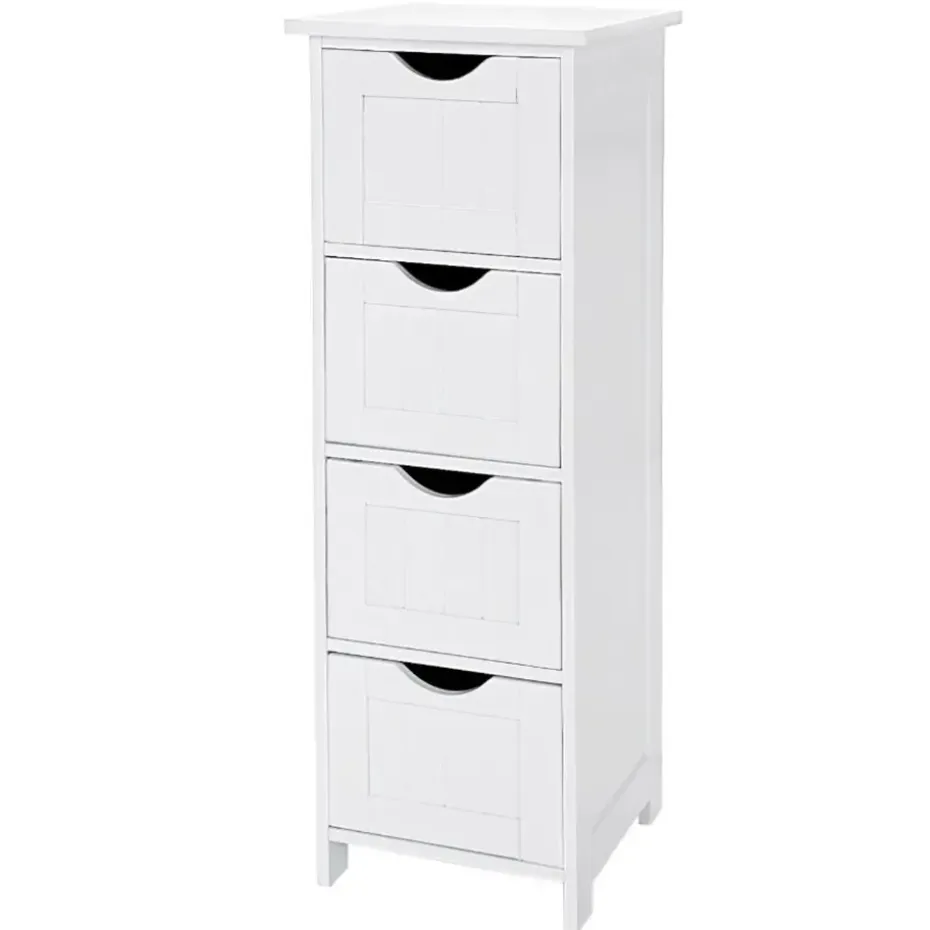 Ladekast - badkamer - 4 vakken - 30x82x30 cm - wit