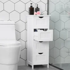 Ladekast - badkamer - 4 vakken - 30x82x30 cm - wit