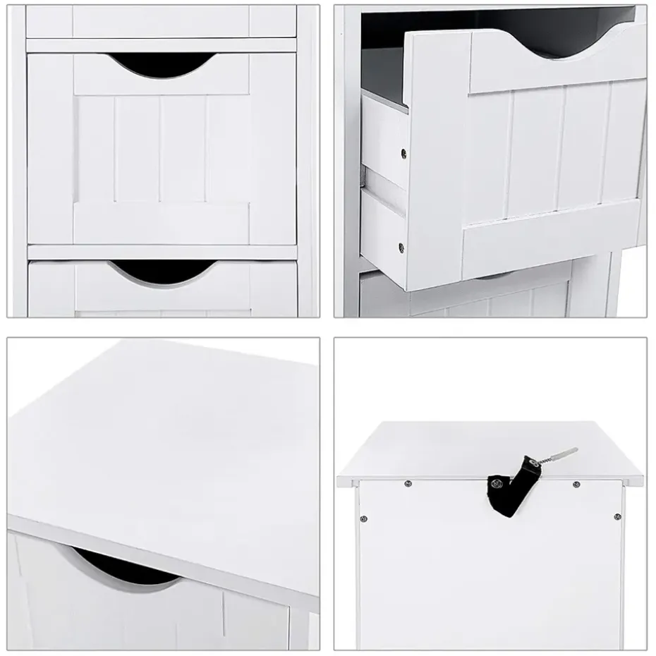 Ladekast - badkamer - 4 vakken - 30x82x30 cm - wit