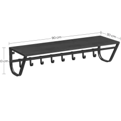 Lange Wandkapstok - 90 cm Lang, 8 Haken, Hoedenplank, Zwart