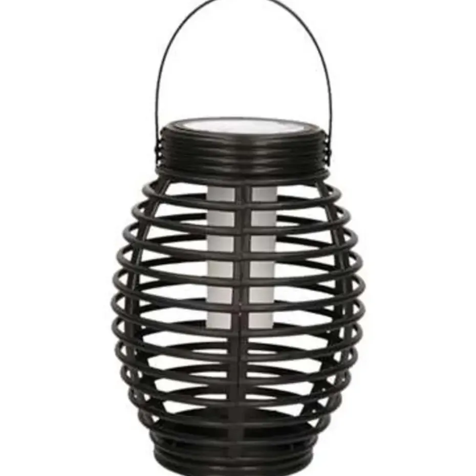 Lantaarn - solar - tuinverlichting - zwart - met vlameffect - 19 cm