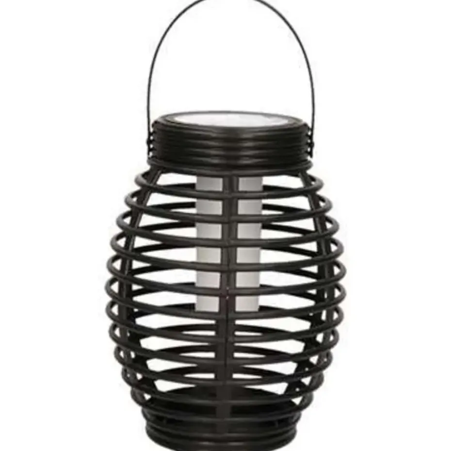 Lantaarn - solar - tuinverlichting - zwart - met vlameffect - 19 cm