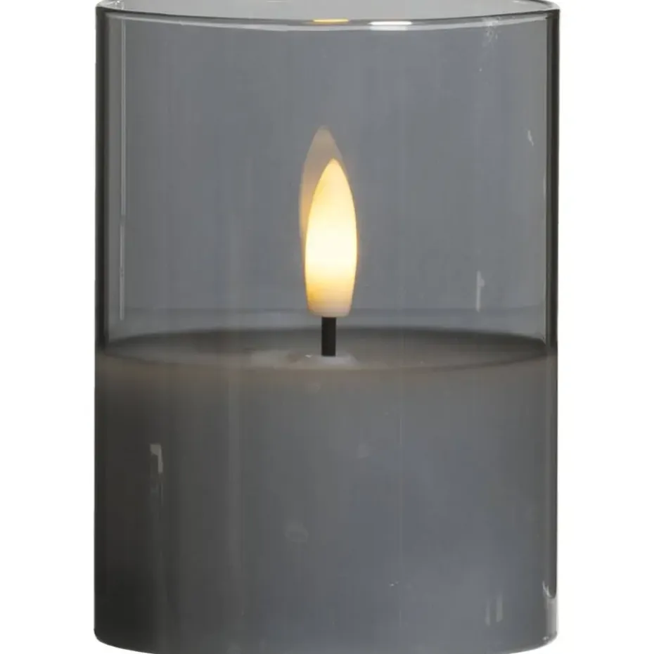 Led kaars in glas - grijs - 10xØ7,5 cm