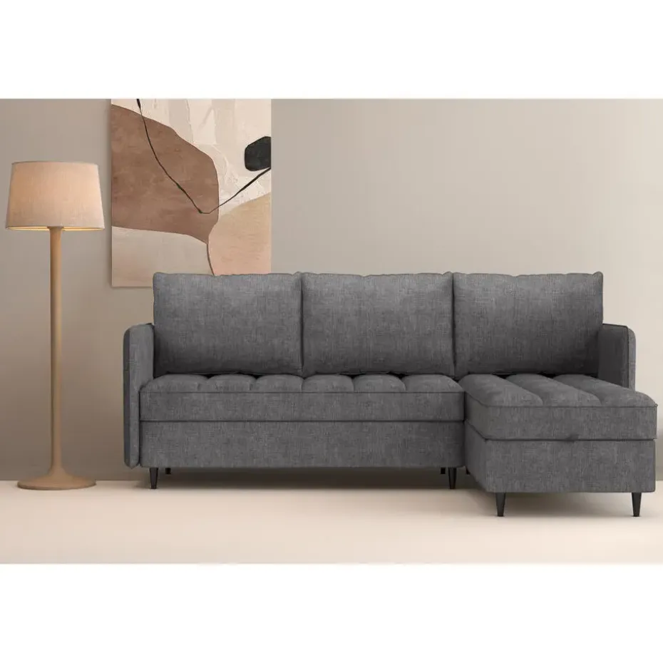 Lindhus - Bank met chaise longue omkeerbaar in stof grijs