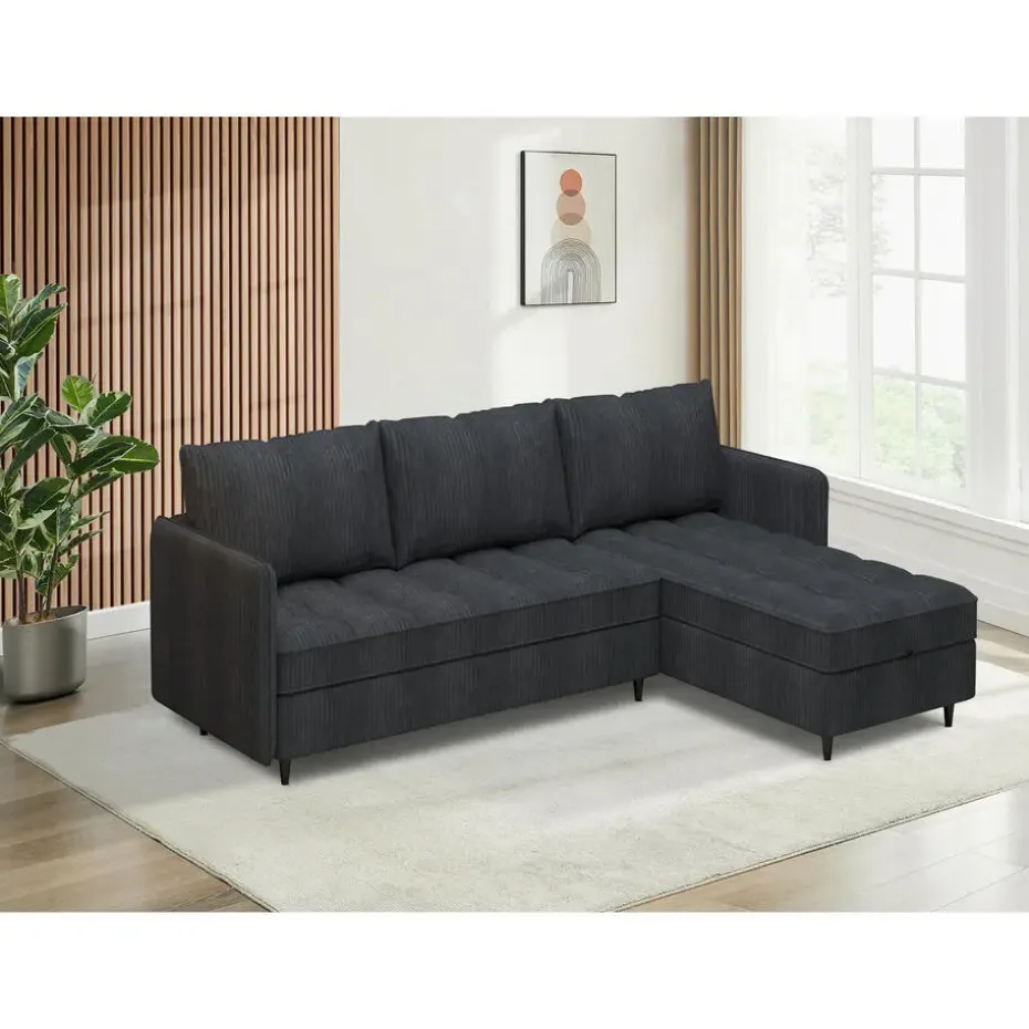 Lindhus - Bank met chaise longue omkeerbaar in corduroy antraciet