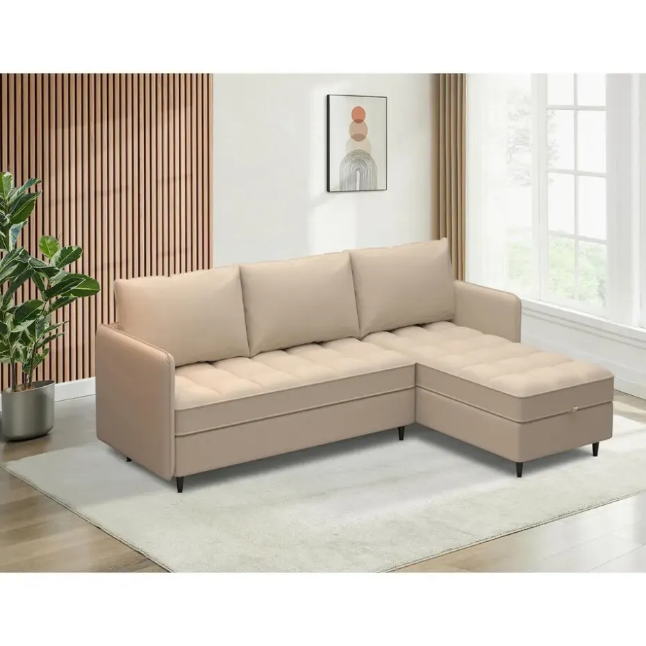 Lindhus - Bank met chaise longue omkeerbaar in stof crème