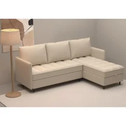 Lindhus - Bank met chaise longue omkeerbaar in stof crème