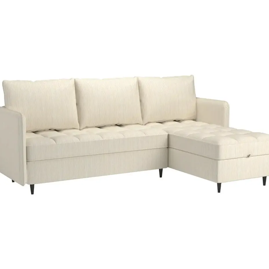 Lindhus - Bank met chaise longue omkeerbaar in corduroy crème
