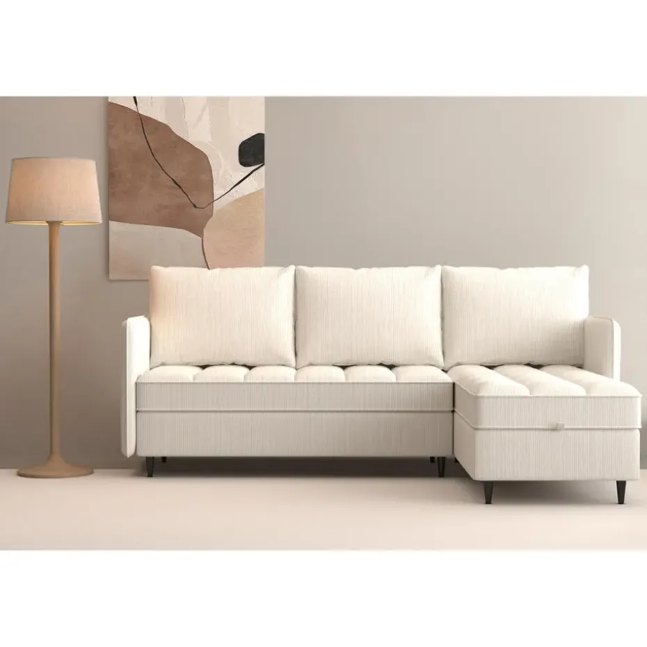 Lindhus - Bank met chaise longue omkeerbaar in corduroy crème