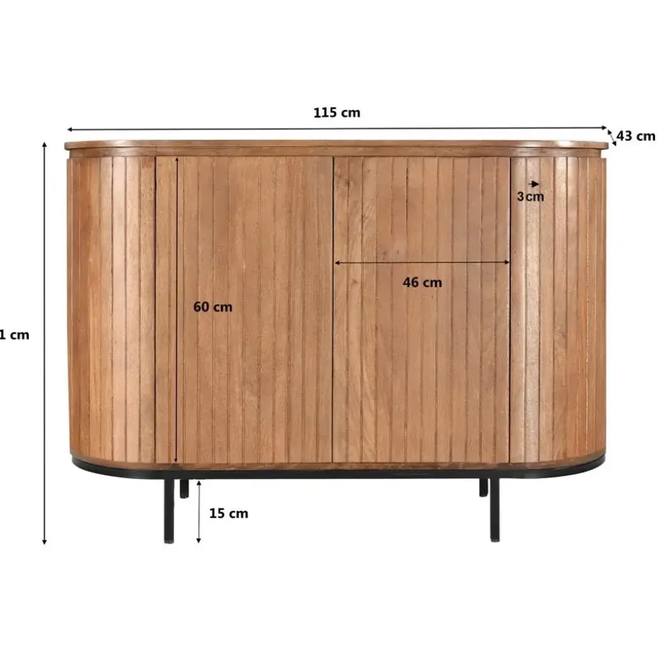 Livingfurn - Dressoir Noor Natural 115cm - Mangohout / Gecoat Staal