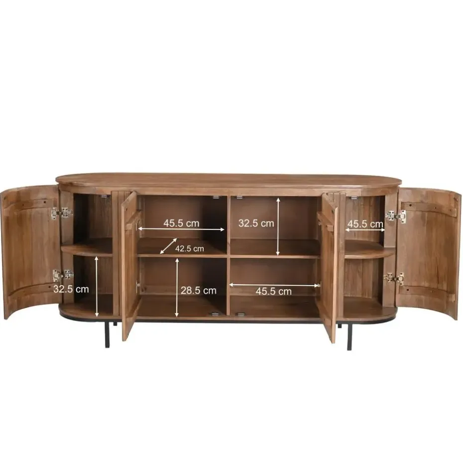 Livingfurn - Dressoir Noor Natural 170cm - Mangohout / Gecoat Staal