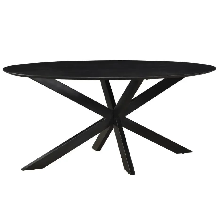 Livingfurn - Eetkamertafel Oslo Ovaal Zwart - Acasia Hout - 180 cm